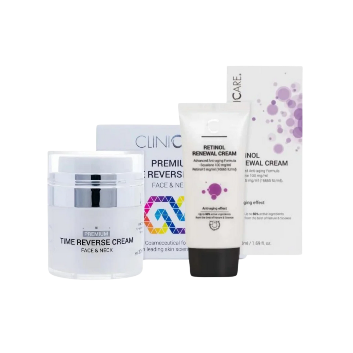 ClinicCare The Time Reverse Premium Time Reverse Cream 30ml + Retinol Renewal Cream 50ml Bundle